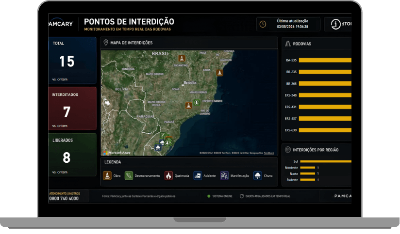 Pamcary atualiza Painel de Interdições e amplia inteligência para gestão de riscos nas estradas